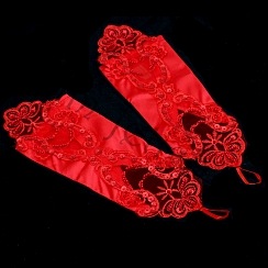 Атласные перчатки с кружевом, красные