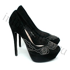 Женские туфли с цветком, черные
