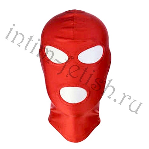 Красная маска на голову с прорезью для рта и глаз (спандекс)