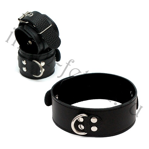 Комплект сборный: наручники ошейник с 1 D-кольцом, Фетиш