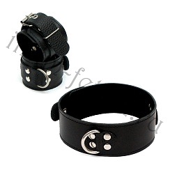Комплект сборный: наручники ошейник с 1 D-кольцом, Фетиш