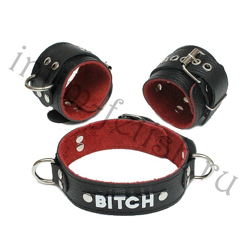 БДСМ комплект "BITCH": ошейник+наручники, Фетиш