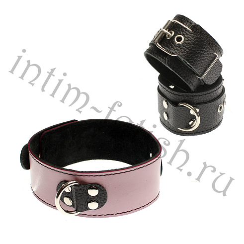 БДСМ комплект розовый ошейник+черные наручники, Фетиш