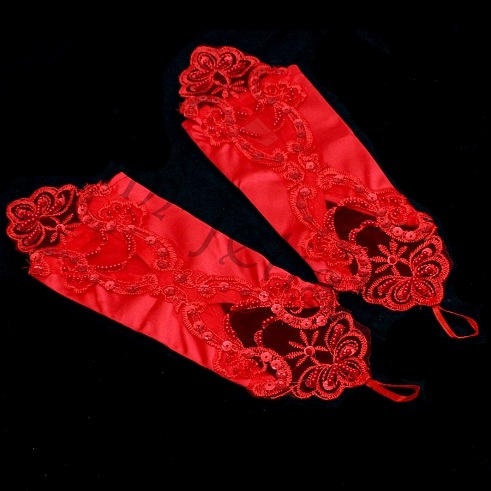 Атласные перчатки с кружевом, красные