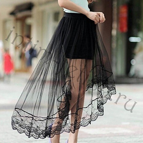 Черная юбка из сетки с кружевом