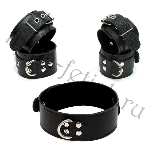 Комплект сборный: наручники+наножники+ошейник с 1 D-кольцом, Фетиш